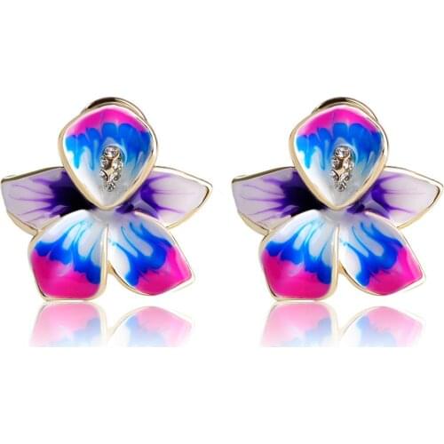 Blucome Beautiful Purple Enamel Flower Small Earrings French Hooks Stud Earrings For Women Party Holiday Ear Accessories Jewelry