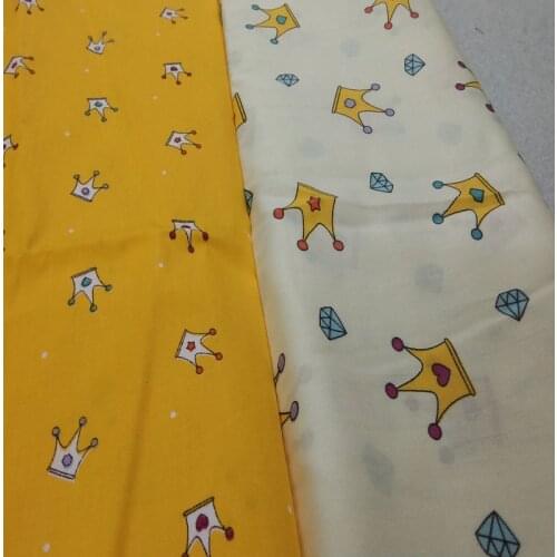 100% Cotton viaPhil Brand 50x160cm Yellow Cartoon Crown Diamond Printed Fabric Patchwork Cloth Dress Home Decor