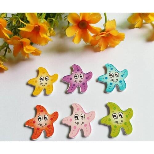 120Pcs Mixed Color Lovely starfish Shapes Wood Button Sewing Accessories Decoration Buttons Scrapbooking for Craft