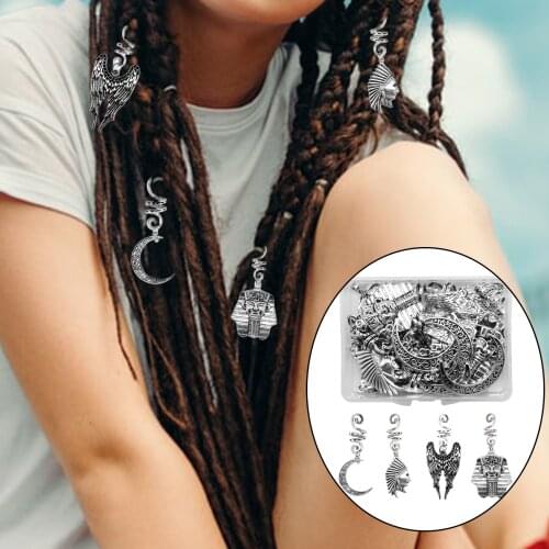 20X different Dreadlocks Hair Braid Ring Hair Decoration Accessories Hair Coil Pendants Bead with Storage Box