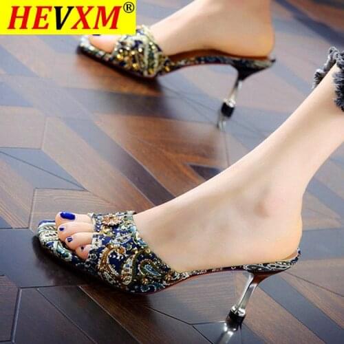 2021 HEVXM Summer Women High Heels Sandals Open-toepeep High Heels Ladies Sandals Personalized Rhinestone Stiletto Sandals