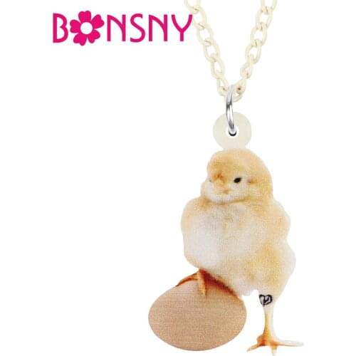 Bonsny Acrylic Eggs Chick Chicken Necklace Choker Lovely Farm Animal Pendant Jewelry For Women Kid Girl Novelty Gifts Decoration