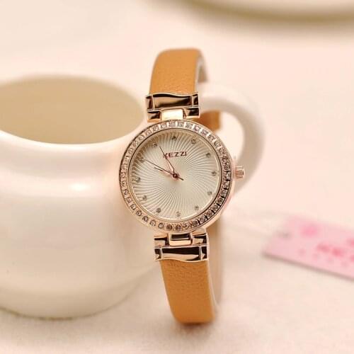 Brand KEZZI Ladies Watches Women Crystal White Watch Thin Simple Leather Quartz Wristwatches Wholesale