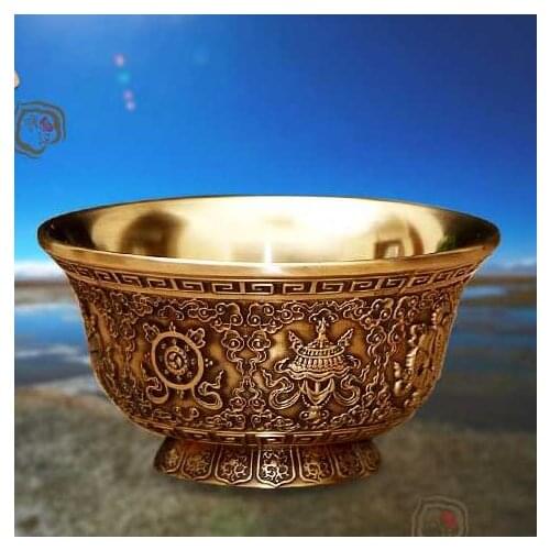 Buddhas Pure Copper Eight Auspicious Water Supply Cup Tibetan Water Supply Cup Tantric Buddhist Supplies Buddha Water Bowl