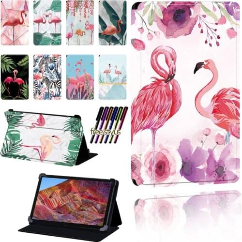 Case for Huawei MediaPad M1/M2/M3/M3 Lite/M5/M5 Lite/M6 Flamingo Pattern Pu Leather Adjustable Size Tablet Protective Cover+pen