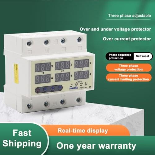 Din Rail 3 Phase Voltage Relay 380V Voltmeter Ammeter Over and Under Voltage Monitor Relays Protector Adjust Current Overvoltage