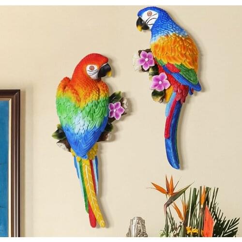 European Pastoral 3D Stereo Resin Parrots Wall Hanging Birds Ornaments Creative Home Background Wall Decoration Mural Crafts Art