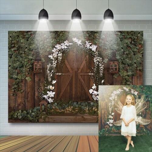 Portrait Kids Wood Door Photography Backdrop Girl Cake Smash Spring Birthday Decor Baby Retro Artistic Background Photostudio