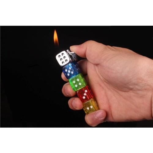 Gas Lighter Glowing Flashing Dice Shape Portable Metal Cigarette Lighter Unusual Smoking Gadget Gift