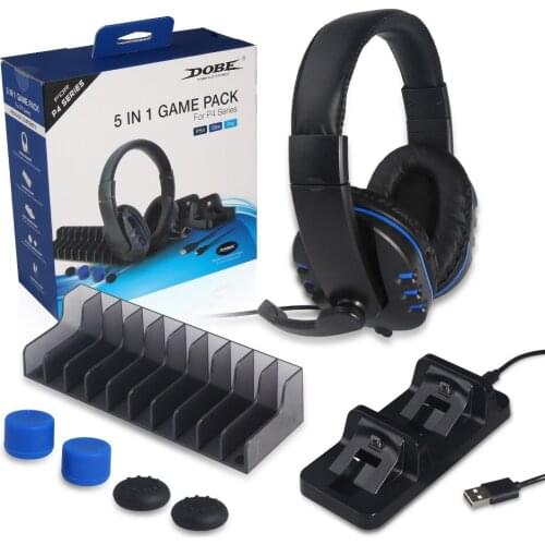 PS4/SLIM/PRO Gaming Headset Set Dual USB Controller Charger Dock Game Disc Storage Rack Controller Joystick Protection for PS4