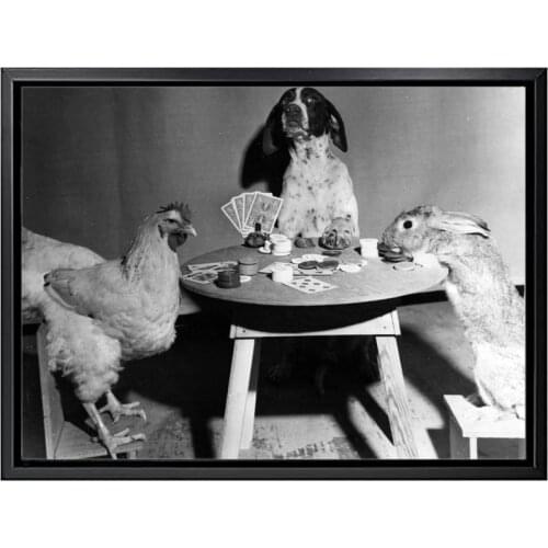 Dog Rabbit Cock Playing Poker Poster Prints Funny Style Wall Art Canvas Painting Pictures for Bedroom Home Decoration