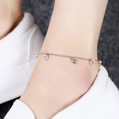 18KGP Rose Gold Color Coins Bells 316L Stainless Steel Anklet Fashion Women Titanium Steel Jewelry Not Fade (GA110)