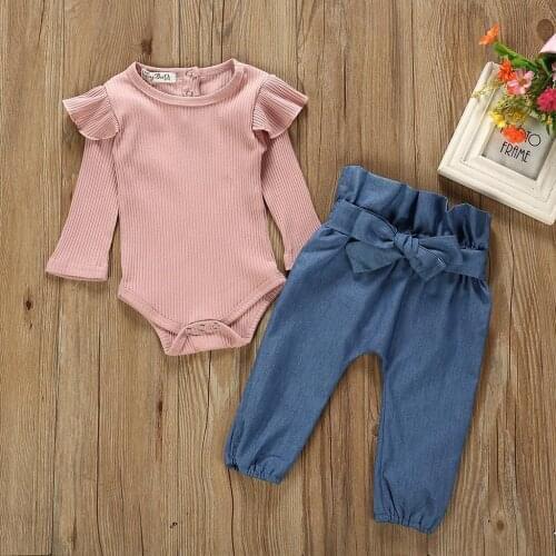 Children Clothing Set Newborn Kids Baby Girls Outfits Long Sleeve Clothes Romper Bodysuit+Denim Pants Jeans Set Costume Set