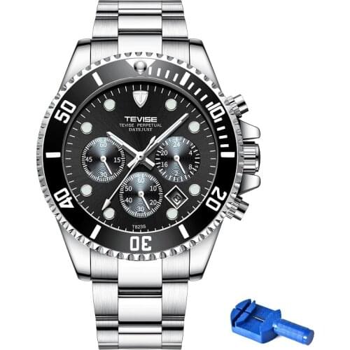 Quartz Wristwatches TEVISE Men Watch T823S Week Date Luminous Wristwatch Mens Rotating Ring Clock Male Waterproof With Fix Tool