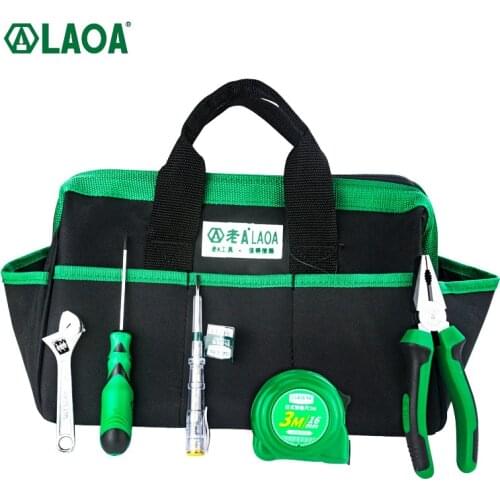 LAOA Hand Tool Set Tool Bag Rubber-plastic Handle Screwdriver Steel Wire Pliers Test Pen Steel Tape Measure Adjustable Wrench