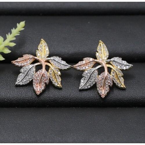 Lanyika Fashion Jewelry Elegant Stylish Fortunate Leaf Earrings Stud Micro Pave for Banquet Wedding Daily Popular Gift