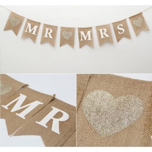 Mr & Mrs Hessian Burlap Bunting - Wedding or Party Decoration Banner - Vintage Affair