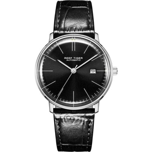 Reef Tiger Classic Serier RGA8215 Men Fashion Business Dress Ultra Thin Automatic Self-wind Mechanical Wrist Watch - Silver