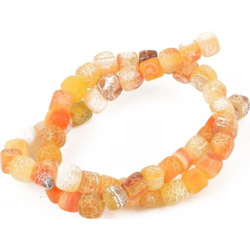 Bulk Wholesale 8mm Square Dragon Veins Frost Cracked Dream Fire Orange Agates Beads Natural Stone DIY Bracelet Necklace