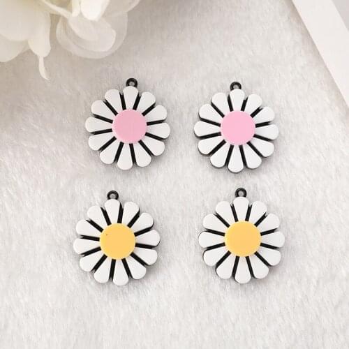 10 Pcs Sun Flower Charms Acrylic Deisy Crafts For DIY Decoration Necklace Earring Keychain Brooch Hair Accessories