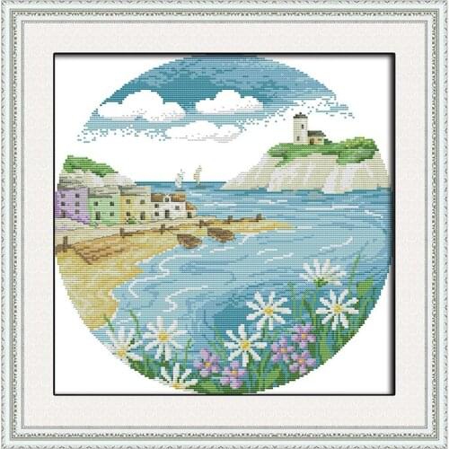Joy Sunday landscape pattern island cross stitch kit 14CT DMC printed on canvas handmade cross stitch home decoration gift kit