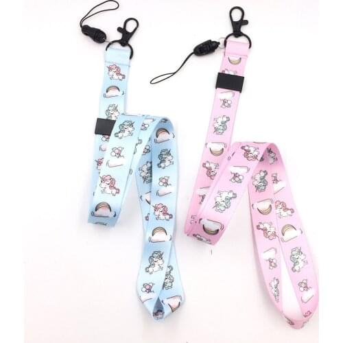 Mobile Phone Strap Cute Cartoon Pink Blue Unicorn Lanyard Neck Strap For Keys ID Card Huawei USB Badge Holder DIY Hang Rope
