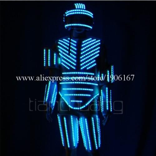 RGB Colorful LED Luminous Ballroom Costume Dance Robot Tron Suits Led Light Up Party Event Stage Performance Clothes Helmet