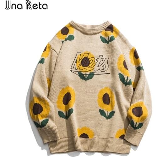 Una Reta Lovely Men Sweater New Autumn Winter Lover Print Sunflower Pullover Mens Sweater Pull Homme Loose Sweater Men