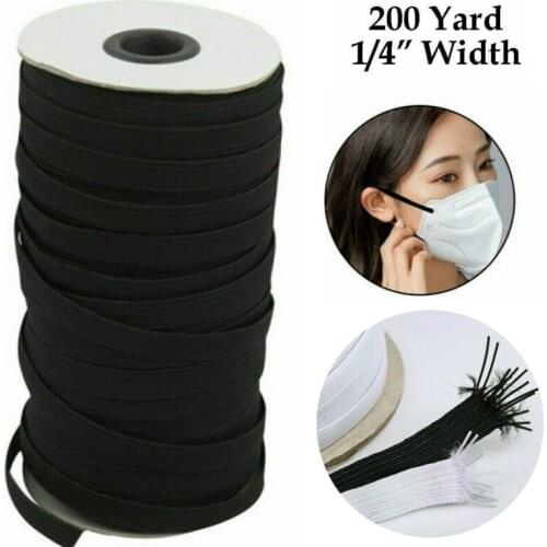 1/4in 6mm Elastic Cord Heavy Stretch String Braided Elastic Band 200 Yard Sewing Elastic Spool Rope for Sewing Craft Mask Making