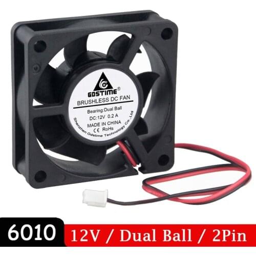 2 Pieces Gdstime 12V 60mm 6020 DC Fan 60mm x 20mm 6cm Cooling Cooler Fan Computer PC CPU Case Cooling Ball Bearing Motor Fan