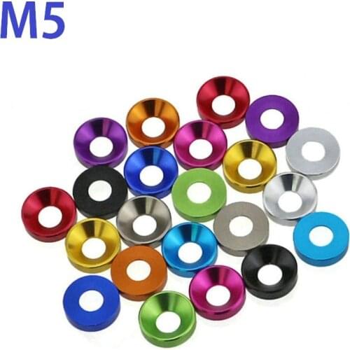 High quality M5 Silver/Black/DeepBLue/LightBlue/Gold/Red/Purple/G Anodized Colorful Aluminum gaskets Cuntersunk Head Cone Washer