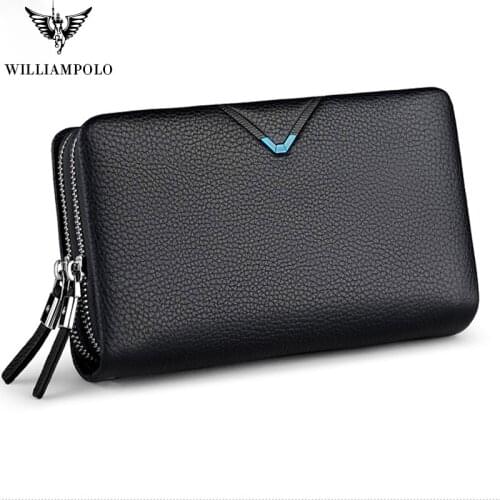 High-end brand clutch mens business big V design multi-function large-capacity double zipper top layer cowhide mens clutch bag