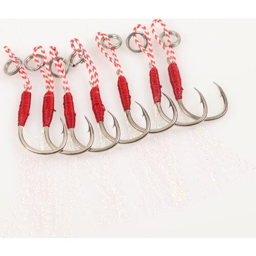 10pcs/lot Fishing lure slow jigging Fishing Cast Jigs Assist Hook Barbed Single Jig Hooks Thread Feather Pesca Anzuelos Jigging