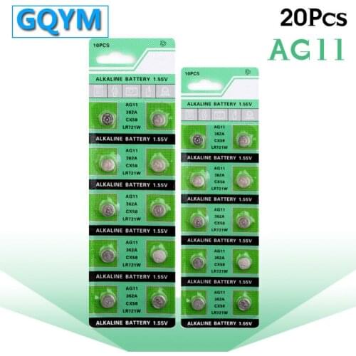 20pcs/pack 1.55V AG11 LR721 362 SR721 162 Cell Coin Alkaline Battery Button Batteries For Watch Toys Remote