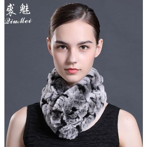 2018 Winter Fashion Natrual Real Rex Rabbit Fur Ring Scarf Lady Warm Scarves Womens Knitted Real Fur Scarf For Women Natural Fur