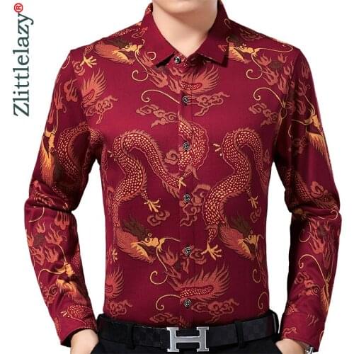 2020 Brand Casual Winter Warm Thick Luxury Slim Fit Animal Men Shirt Streetwear Social Dress Shirts Mens Fashions Jersey 02110