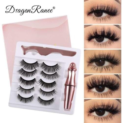 3/5 Pairs Magnetic Eyelashes Set With Tweezer 3D Mink Eyelashes Magnetic Eyeliner Reusable False Eyelashes Makeup Tools TSLM1