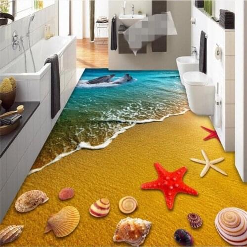 Beibehang Custom Photo 3D Wearable PVC Flooring Color Underwater World Toilet Bathroom Bedroom 3D Floor papel de parede