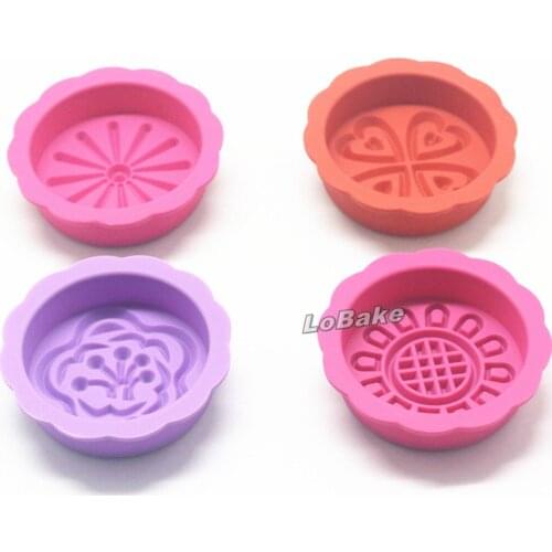 4 units/lot) 2.5 inches traditional flower pattern silicone single hole mooncake mold pumpkin green bean cake rice cake mould