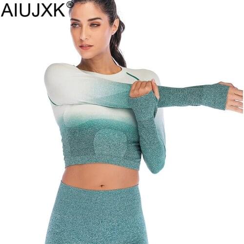 AIUJXK Gradient Sports Wear For Women Gym Quick Drying Tank Tops Long Sleeve Seamless Fashion Fitness Run Tight T Shirt Clothes
