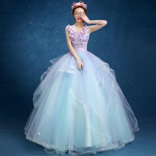 Ball Gown Light Blue With Flower Quinceanera Dresses Sweet 16 Dresses Vestido De 15 Anos De Debutante 2021 Puffy Dresses Prom