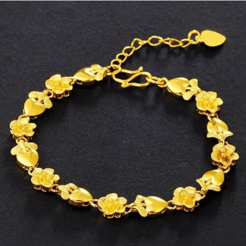 Flower Pattern Wrist Chain Yellow Gold Filled Beautiful Womens Bracelet Jewelry gift