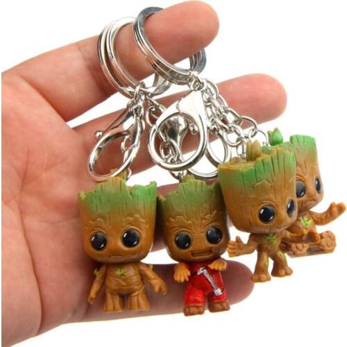 4PCS Guardians of the Galaxy Baby Tree Man Grootted Keychain Toys Figure 5cm Guardians Treeman Keychain Keyring Car Toys
