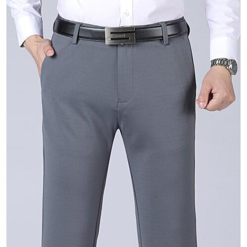 2021 Mens New Thin Stretch Casual Pants High Waist Deep Crotch Loose Non-Ironing Trousers