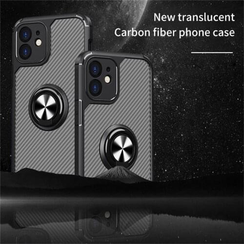 For iPhone 11 Luxurious Carbon Fiber Ring Holder Case For iPhone 12 7 8 Plus 12 Mini X XR XS Max SE 2020 Shockproof Back Cover