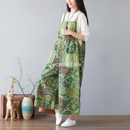 2021 drop crotch jean jumpsuits big baggy printed wide leg overalls boyfriend denim cross pants hip hop cargo trousers playsuit