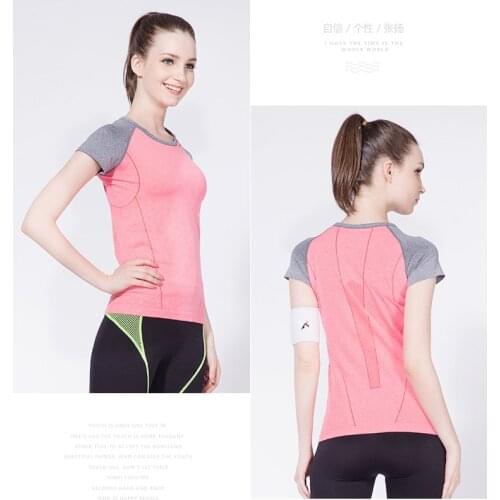Running short sleeve Stitching t-shirts fitness women clothes tees Dry Quick Gym t shirt Compression tights sport shirts