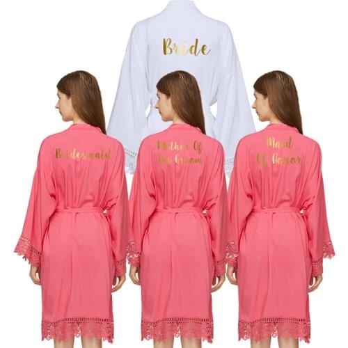 Bride Robe Bridesmaid Robes Women Rayon Cotton Lace Robe Sleepwear Gown Bridal Robe Women Wedding Robe Bathrobe
