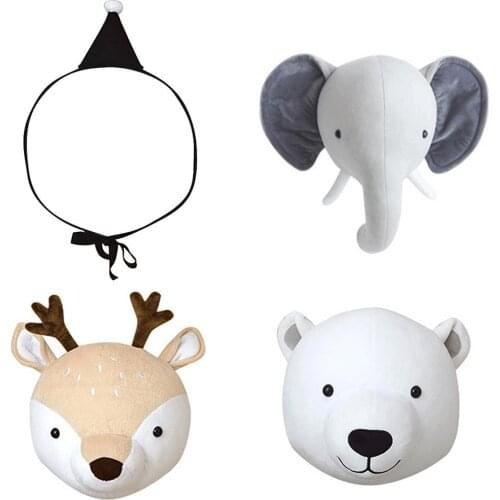 Ins Style Animal head ornaments Plush doll Toy Baby Room Simulated Animal Shape Wall Hanging Stereo Style Doll Decoration
