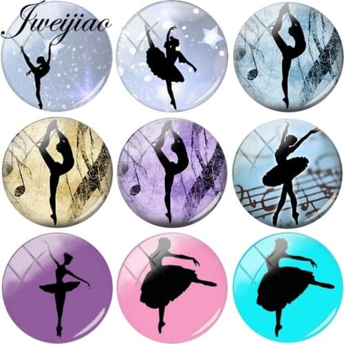 JWEIJIAO Gymnastics Dancer Ballerina Figure silhouette DIY Glass Cabochon Dome Picture Demo Flat Back Making Findings